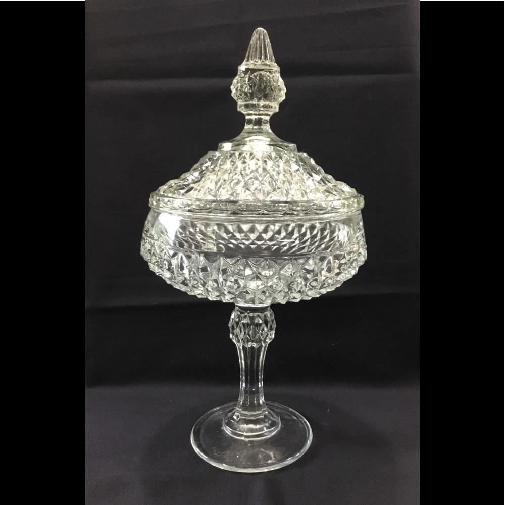 Pressed glass compote with lid